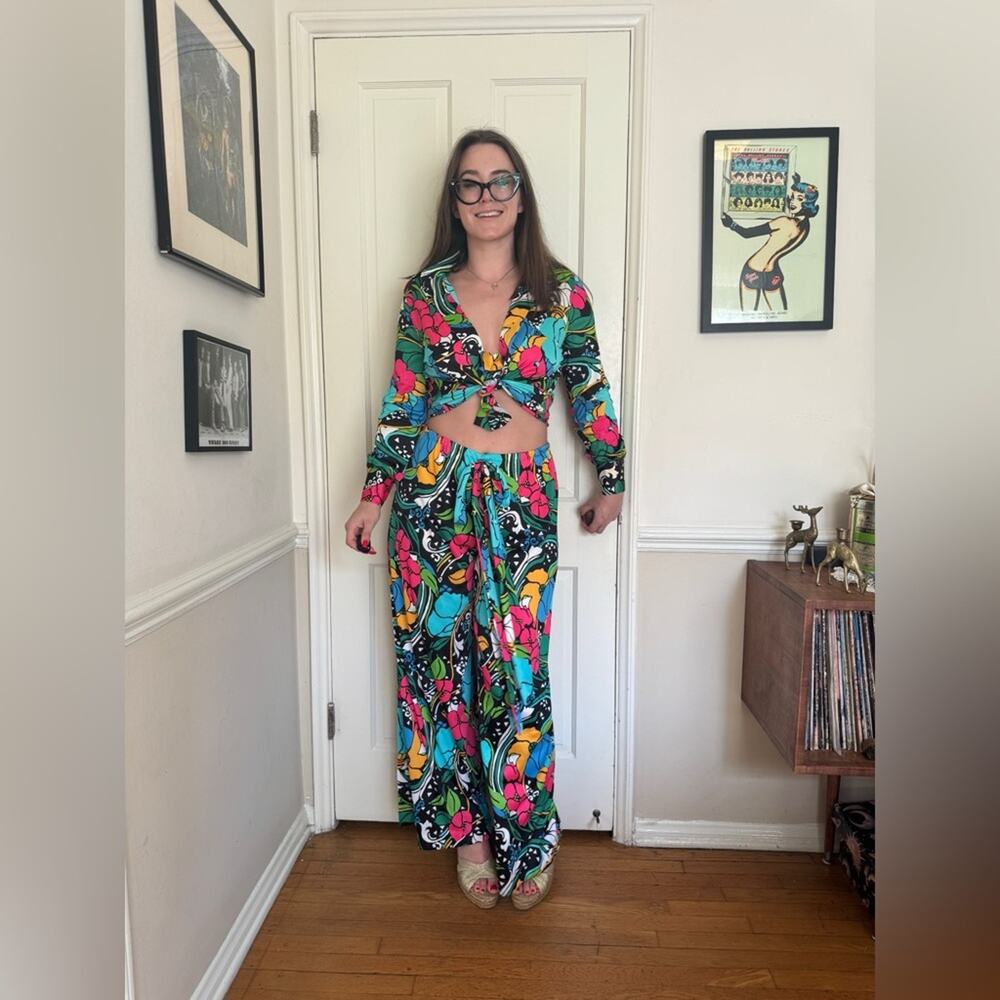70s Vintage Bali Swim Two Piece Hawaiian Funky Pant Set